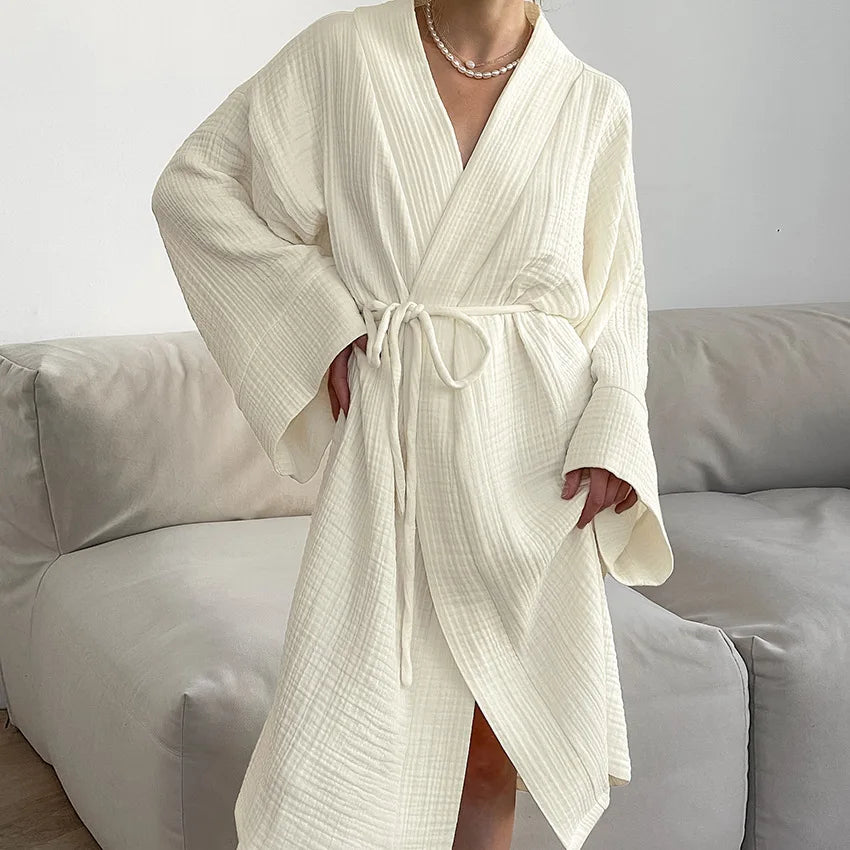 Spring Summer Women's 100% Cotton Women's Nightgown Gown Robe Long Sleeve Cardigan Gown Morning Gown Pajamas Home Clothes